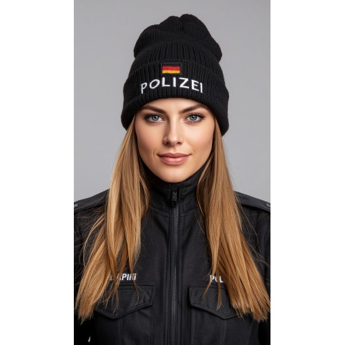 Polizei Mütze handgestrickt aus Merinowolle, anpassbar Polizei Mütze handgestrickt aus Merinowolle, anpassbar