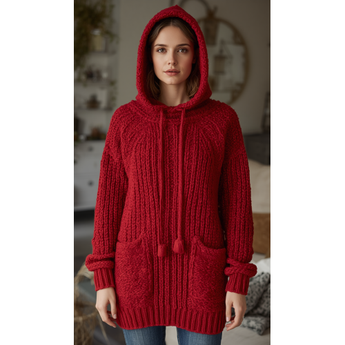 Handgestrickter Kapuzenpullover mit Taschen aus Kaschmir und Merinowolle, warm und weich Handgestrickter Kapuzenpullover mit Taschen aus Kaschmir und Merinowolle, warm und weich