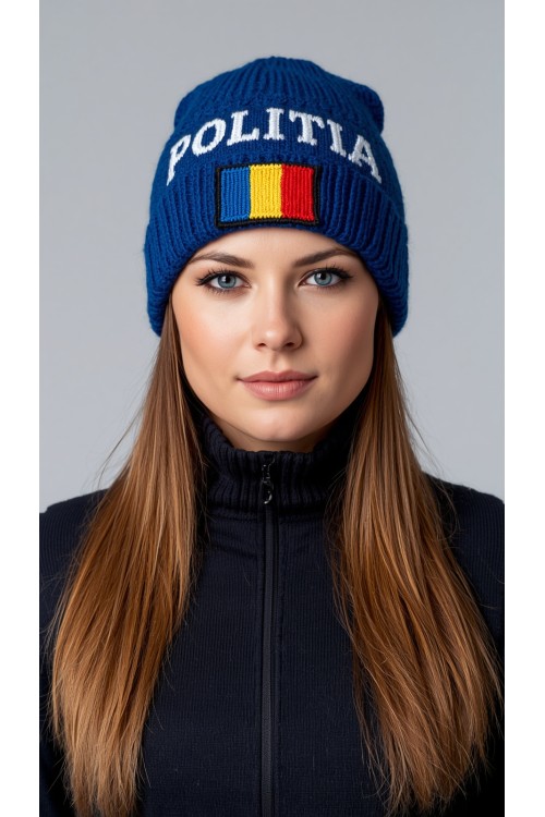 Handgestrickte Polizeimütze aus Merinowolle, anpassbar