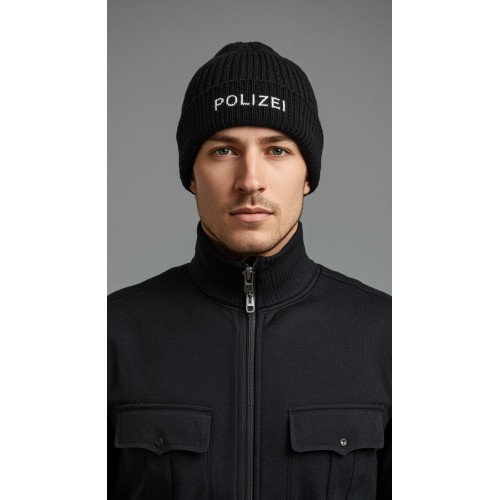 Handgestrickte Polizeimütze aus Merinowolle, verstellbar Handgestrickte Polizeimütze aus Merinowolle, verstellbar