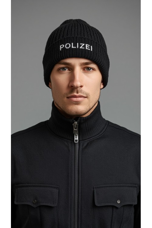 Handgestrickte Polizeimütze aus Merinowolle, verstellbar