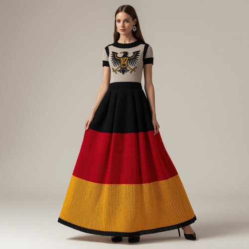 Handgestricktes Kleid aus Bio-Baumwolle mit Handstickerei, Unikat
