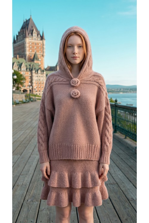 Rosemarie-Set, handgestrickt aus Merino und Mohair, romantisch, bezaubernd und einzigartig