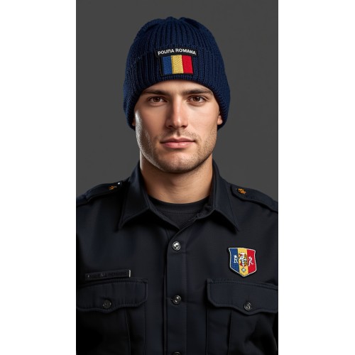Handgestrickte Polizeimütze aus Merinowolle, verstellbar Handgestrickte Polizeimütze aus Merinowolle, verstellbar