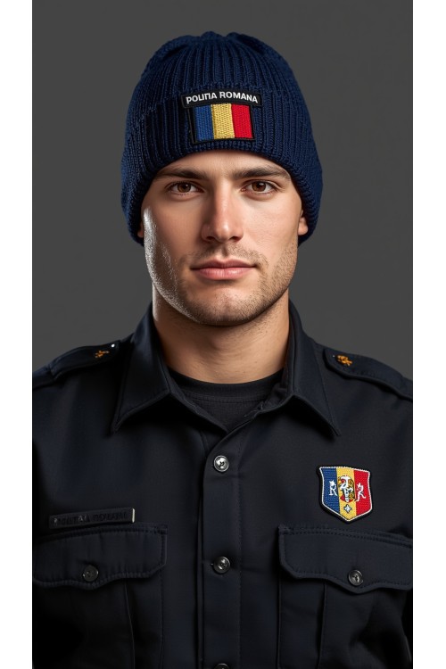 Handgestrickte Polizeimütze aus Merinowolle, verstellbar