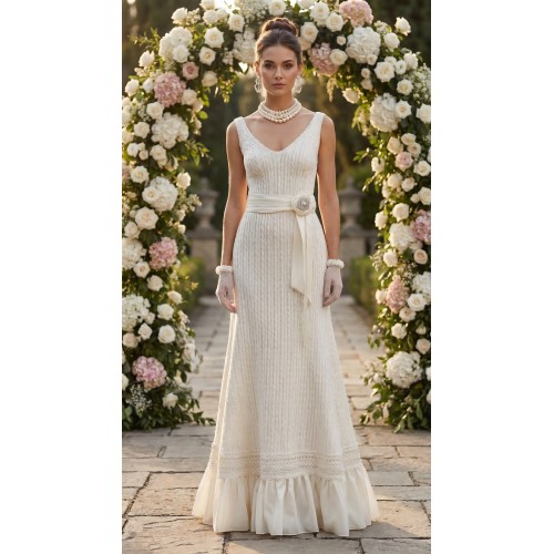 Handgestricktes Brautkleid aus 100 % Seide, elegant und schlicht, Unikat Handgestricktes Brautkleid aus 100 % Seide, elegant und schlicht, Unikat