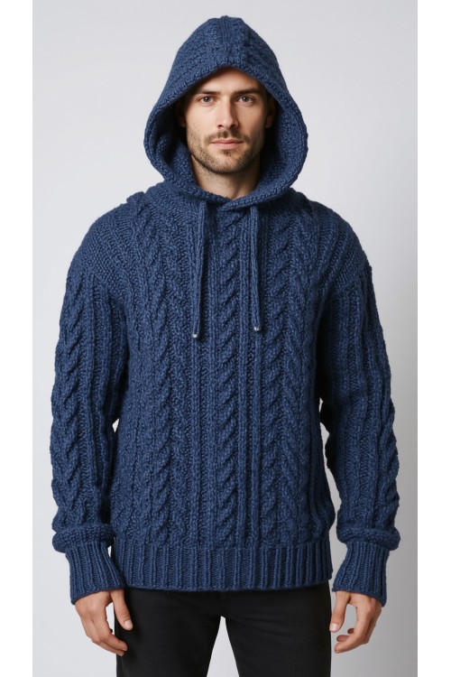 Handgestrickter Herren-Hoodie aus 100 % Merinowolle