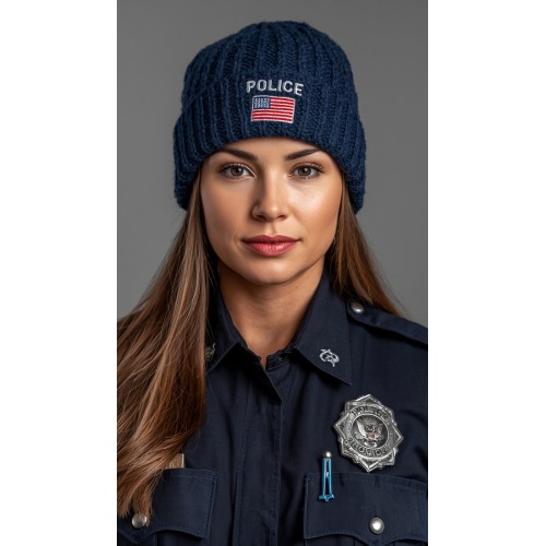 Handgestrickte Polizeimütze aus Merinowolle, verstellbar Handgestrickte Polizeimütze aus Merinowolle, verstellbar