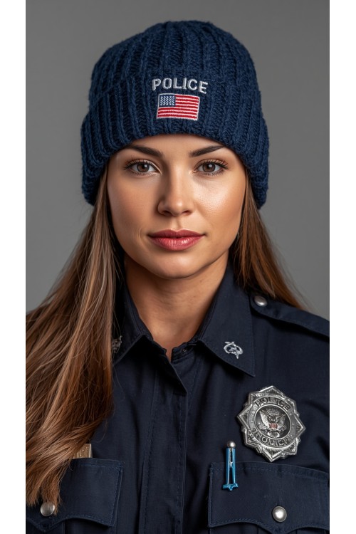 Handgestrickte Polizeimütze aus Merinowolle, verstellbar