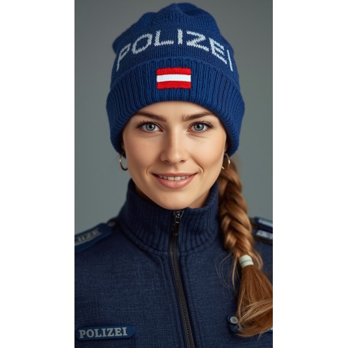 Handgestrickte Polizeimütze aus Merinowolle, verstellbar Handgestrickte Polizeimütze aus Merinowolle, verstellbar