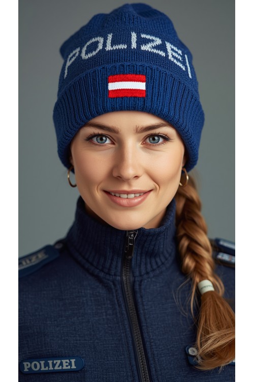 Handgestrickte Polizeimütze aus Merinowolle, verstellbar