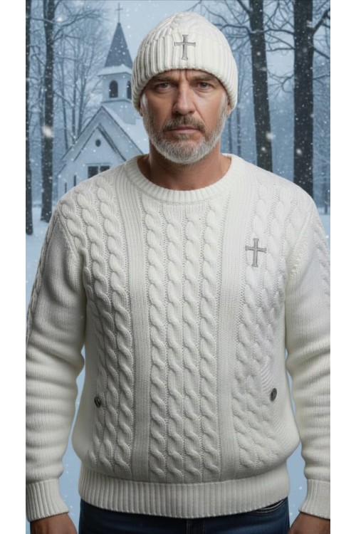 Handgestricktes „Gigi“-Set aus 100 % Merinowolle, bestehend aus Pullover und Mütze, Unikat