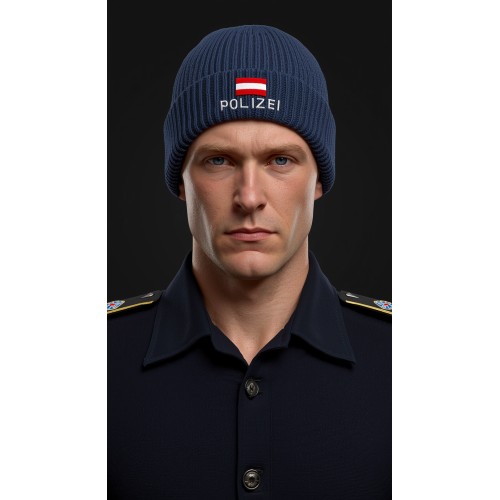Handgestrickte Polizeimütze aus Merinowolle, verstellbar Handgestrickte Polizeimütze aus Merinowolle, verstellbar