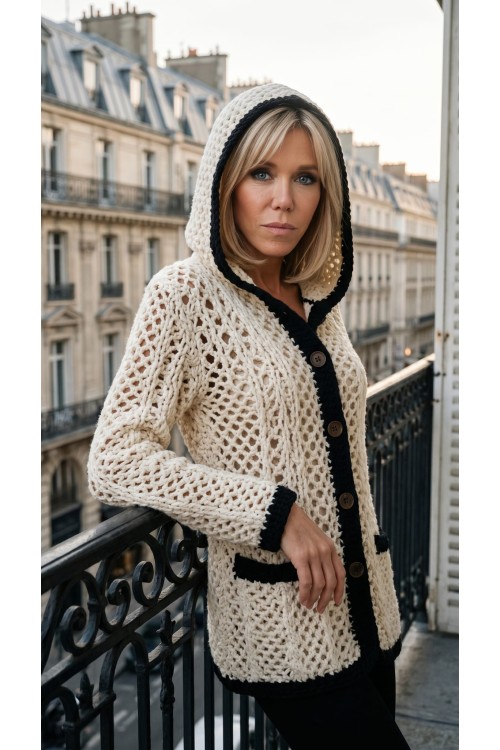 Handgestrickte Strickjacke „Brigitte“ aus Baumwolle und Merinowolle