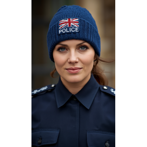 Handgestrickte Polizeimütze aus Merinowolle, verstellbar Handgestrickte Polizeimütze aus Merinowolle, verstellbar