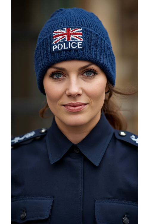 Handgestrickte Polizeimütze aus Merinowolle, verstellbar