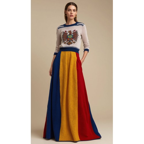 Handgestricktes Nationalkleid aus reinem Kaschmir mit Stickerei, Unikat