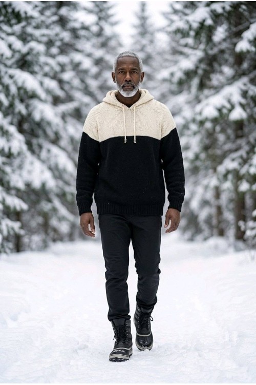 Winter Herren Hoodie handgestrickt aus Merinowolle