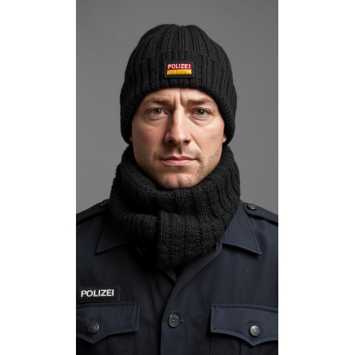 Set Polizeimütze und runder Schal, handgefertigt aus 100% Merinowolle Set Polizeimütze und runder Schal, handgefertigt aus 100% Merinowolle