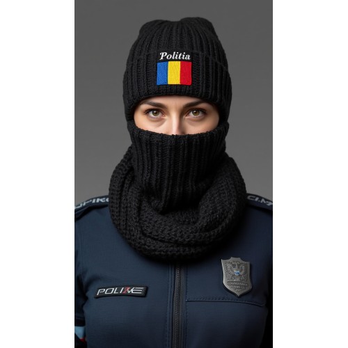 Polizeimütze und runder Schal, handgefertigt aus 100% Merinowolle Polizeimütze und runder Schal, handgefertigt aus 100% Merinowolle
