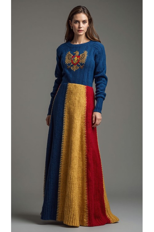Handgestricktes Kleid aus Merinowolle mit Stickerei, Unikat