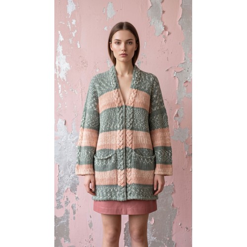 Handgestrickte Strickjacke mit Schal, sehr weich und warm, Unikat