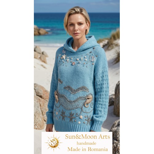 Handgestricktes Charlene-Pullover mit Naturperlen, Unikat Handgestricktes Charlene-Pullover mit Naturperlen, Unikat