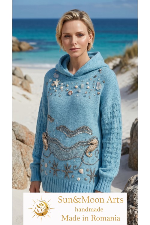 Handgestricktes Charlene-Pullover mit Naturperlen, Unikat