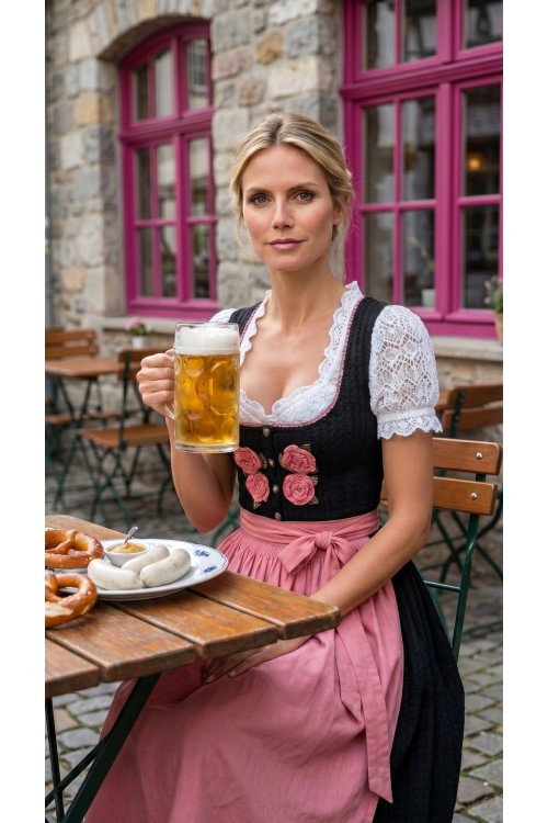 Dirndl „Heidi“ handgestrickt und gehäkelt aus Naturseide, Unikat