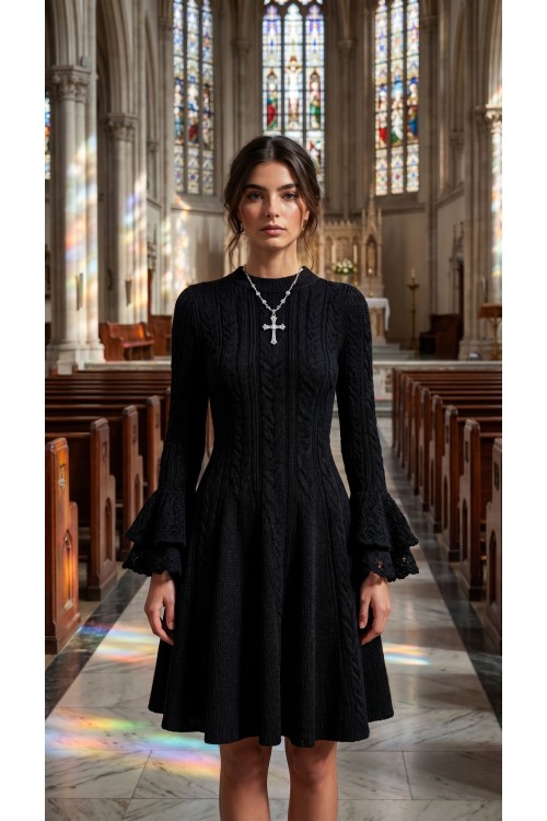 „Little Black“ – handgestricktes Kleid aus Seide, Merinowolle und Mohair, Unikat
