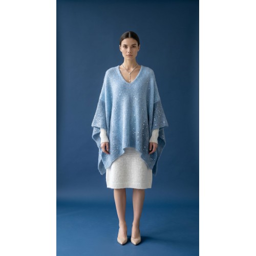 Handgestrickter Poncho aus reinem Kaschmir mit Pailletten, wunderschön, Unikat