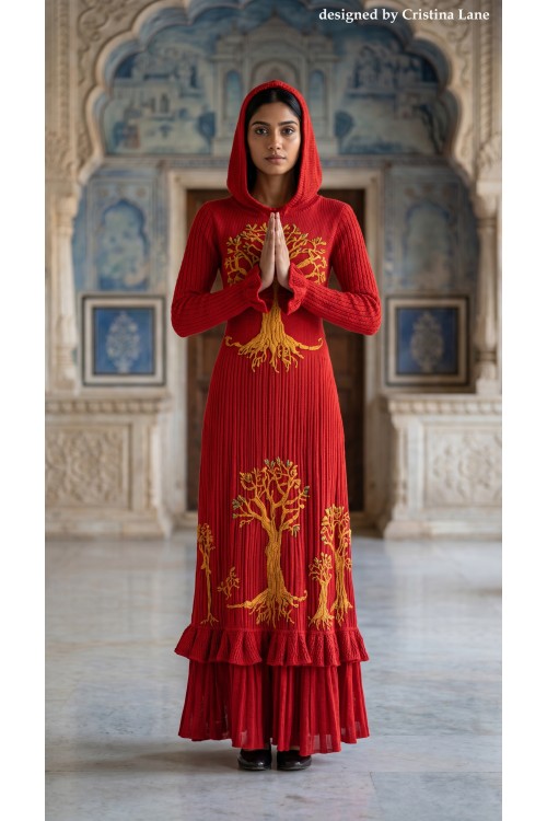 Radhika-Kleid, handgestrickt aus reinem Kaschmir, ein königliches Kleid, Unikat Radhika-Kleid, handgestrickt aus reinem Kaschmir, ein königliches Kleid, Unikat
